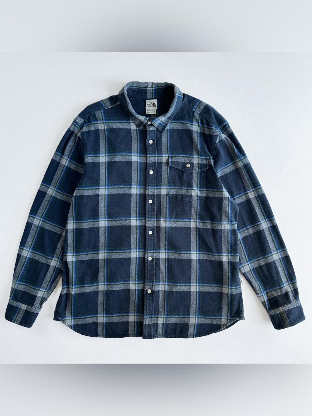 North Face Blue Plaid Flannel Button-Down Shacket Shirt Jacket 100% Cotton